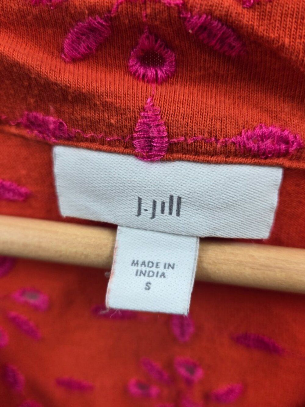 J. Jill Orange Pink Embroidered Eyelet Balloon Sleeve Tunic Blouse Top Small - Picture 3 of 13